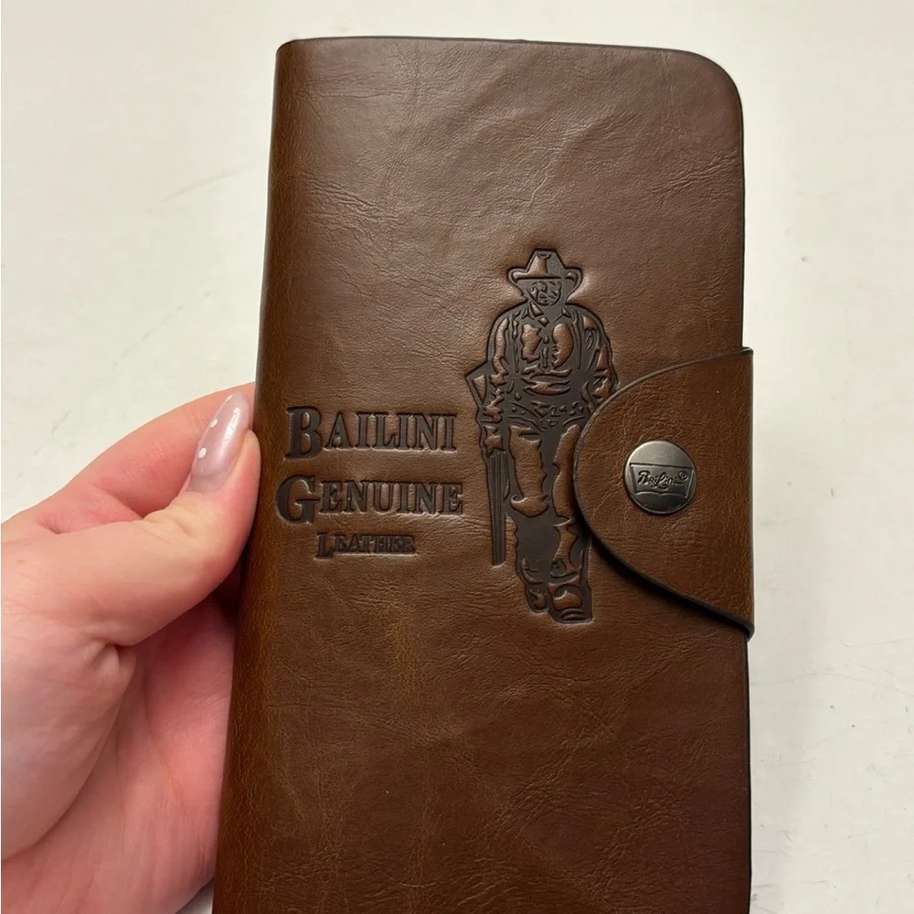 Western Cowboy Wallet BAILINI  Genuine Leather Hasp Snap 7.5”